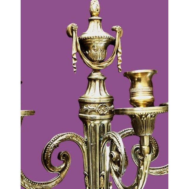 Large French Louis XVI Style Bronze Three-Arm Wall Sconces, 1950s, Set of 2 For Sale - Image 18 of 18