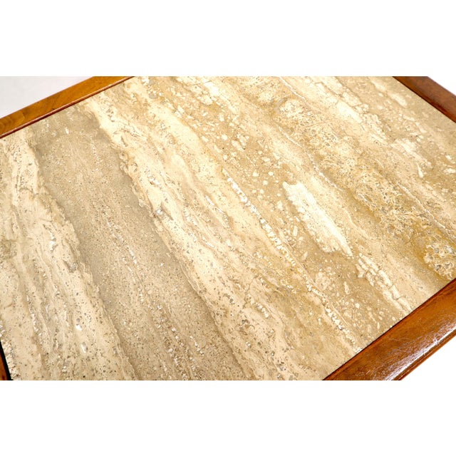 Late 20th Century John Widdicomb Solid Walnut Oak Interior Travertine Top End Table Stand For Sale - Image 6 of 16