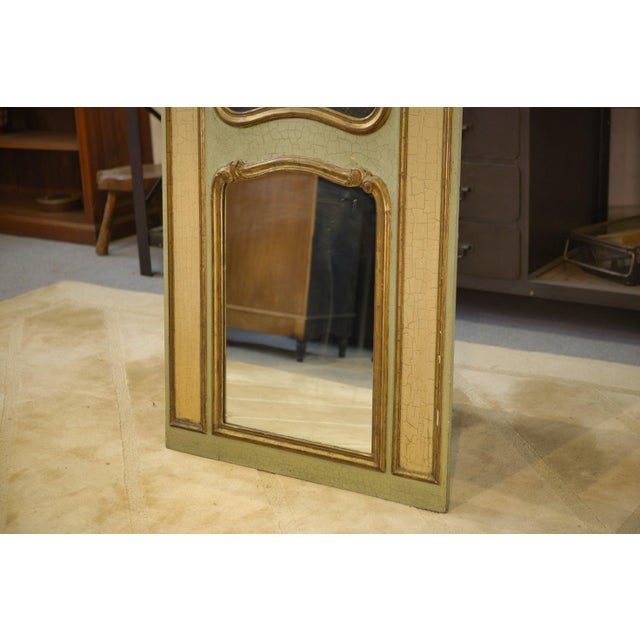Trumeau Mirror with Crackled Patina and Oil on Panel Depicting a 19th-Century Romantic Scene For Sale - Image 3 of 12