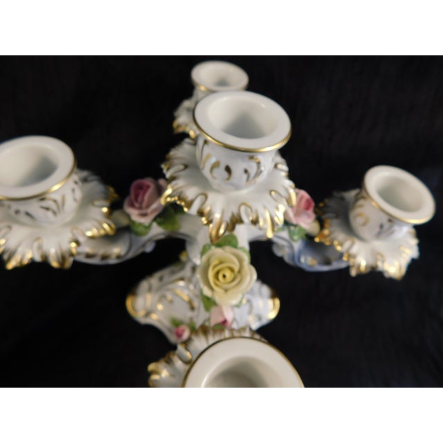 Ceramic 1930s Alboth and Kaiser Five Candle Candelabra With Dimensional Flowers # 26745 For Sale - Image 7 of 17