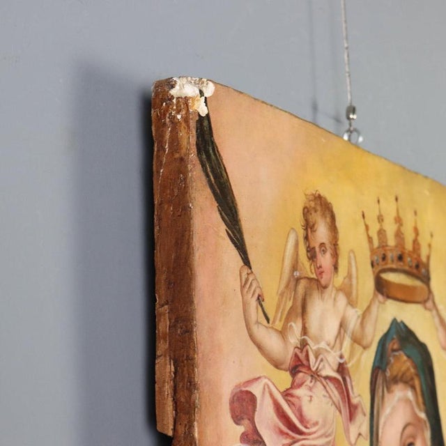 Italian Artist, Madonna Enthroned with Baby Jesus and Angels, Oil Painting on Panel For Sale - Image 12 of 14