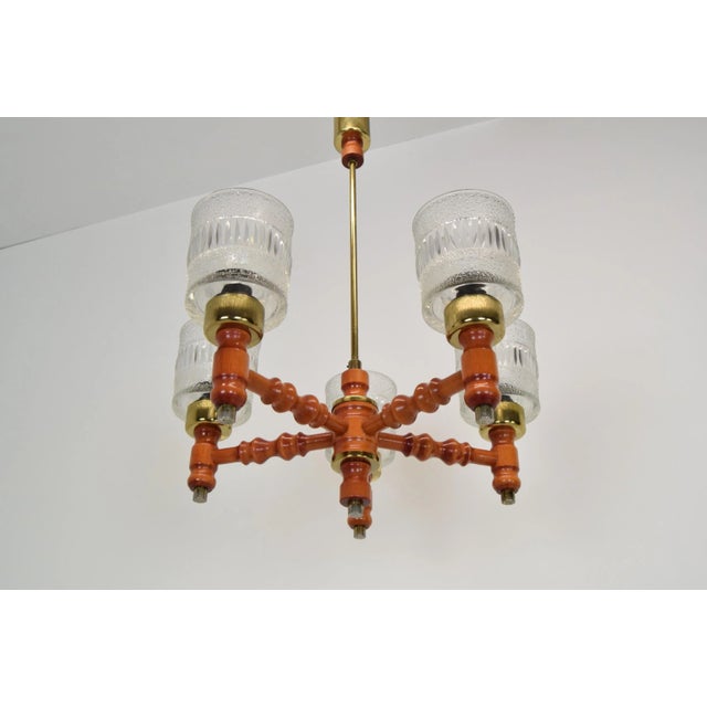 Gold Mid-Century Wood Chandelier attributed to Instala Jilove U Decina, 1960s For Sale - Image 8 of 13
