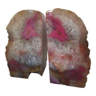 Pink Agate Geode Polished Bookends - a Pair For Sale