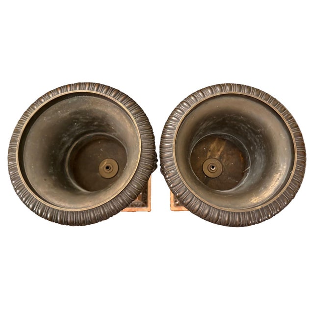 Pair of 19th Century French Bronze Urns on Marble Pedestals. For Sale - Image 10 of 10
