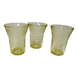 Set of 3 Florentine No.2 Yellow Flat Juice Glasses by Hazel-Atlas 1930s For Sale