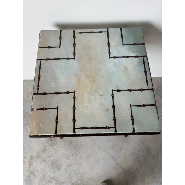 1900 - 1909 Antique Aesthetic Movement Faux Bamboo Side Table With Painted Top For Sale - Image 5 of 12