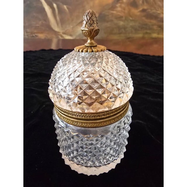 Metal Vintage Pre Mid Century Baccarat Style Crystal Dome Box For Sale - Image 7 of 8