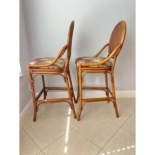Pair of Mid 20th Century McGuire Style Bamboo Stools - 2 For Sale In West Palm - Image 6 of 7