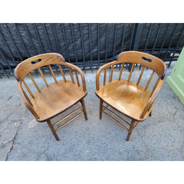 1980s Vintage Arts & Crafts Windsor Oak Wood Chairs- a Pair For Sale - Image 15 of 18