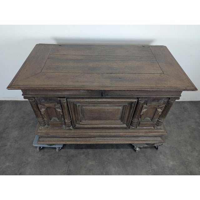Metal Renaissance Oak Chest with Fluted Columns For Sale - Image 7 of 9