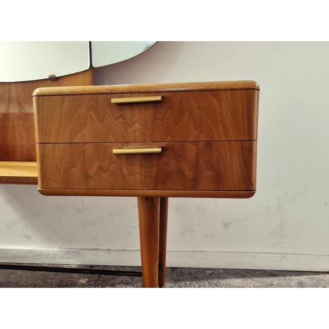 Mid-Century Art Deco Style Walnut & Brass Dressing Table by A.A. Patijn for Zijlstra Joure For Sale - Image 4 of 14
