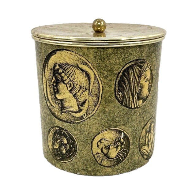 Mid-Century Modern 1960s Piero Fornasetti Ice Bucket & Cover With Coin Design For Sale - Image 3 of 10
