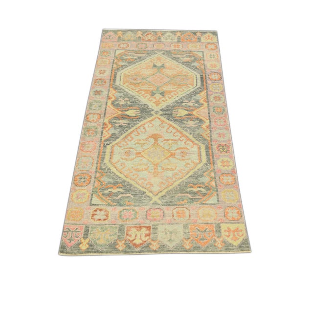 Early 21st Century Early 21st Century Pink Multicolor Handwoven Turkish Oushak Runner 2'11" X 6'4" For Sale - Image 5 of 6