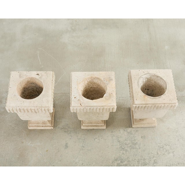 Set of Three Neoclassical Style Carved Stone Urn Planters For Sale - Image 4 of 18