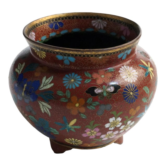 Small Cloisonne Vase With Flowery Design Late 1800 For Sale