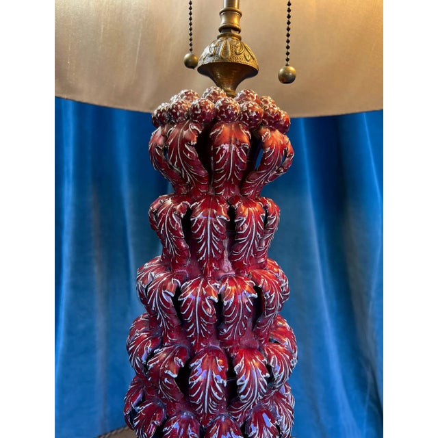 1950s Spanish 1950s Red Ceramic Table Lamp For Sale - Image 5 of 12