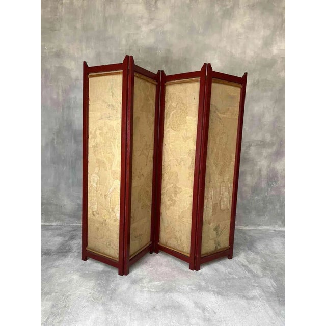 Painted Four-Panel Screen, 1950s For Sale - Image 9 of 12