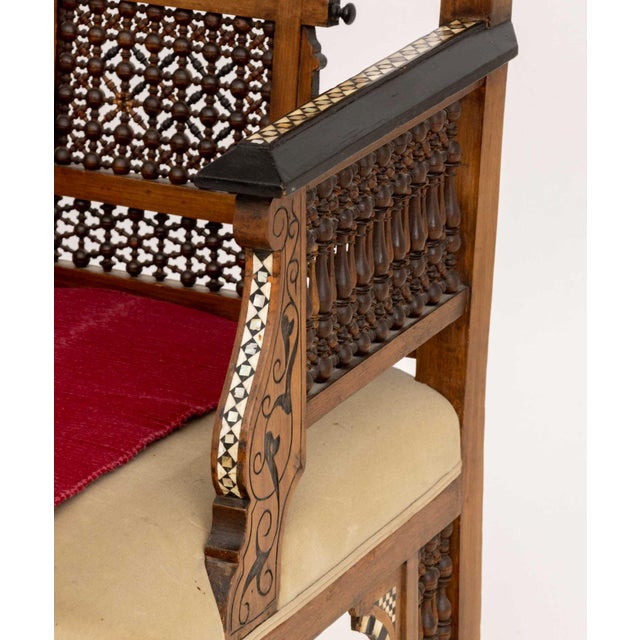 Red Pair of Moroccan Inlaid Walnut Armchairs For Sale - Image 8 of 12