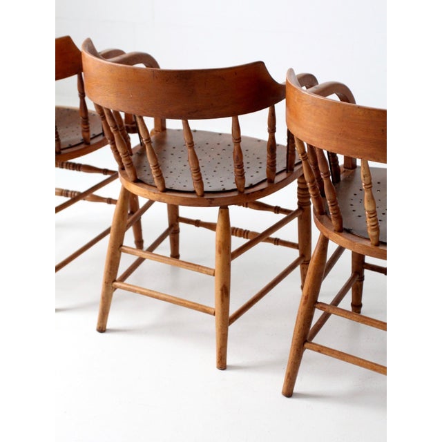 Antique Wood Captain's Chairs Set 3 For Sale - Image 13 of 15