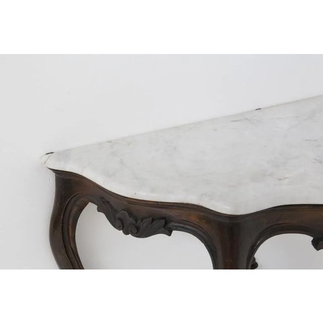 Baroque Antique Italian Console Table in Wood and White Marble, 1890 For Sale - Image 3 of 7