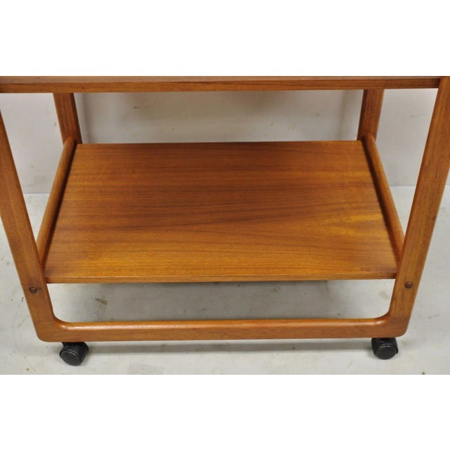 Brown Vintage Mid Century Danish Modern Teak 2 Tier Rolling Bar Cart Server Table For Sale - Image 8 of 13