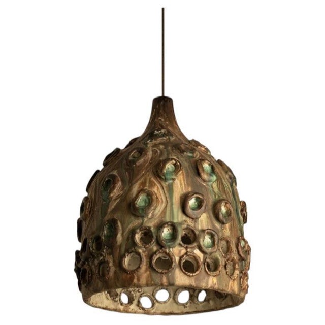 Brown and Green Ceramic Pendant with Holes, Denmark, 1960s For Sale - Image 13 of 13