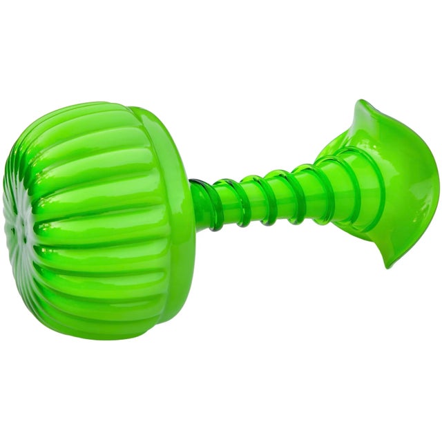 Kelly Green Mid 20th Century Handcrafted & Ruffled Green Art-Glass Vase For Sale - Image 8 of 8