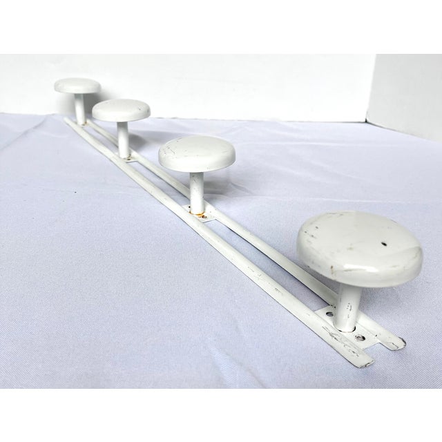 White Mid 20th Century French White Enamel Four Peg Coat Rack For Sale - Image 8 of 16