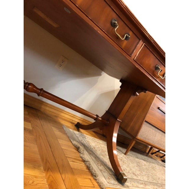Alfonso Marina Regency Yew Wood Executive Writing Desk With Green Leather Top For Sale - Image 9 of 13
