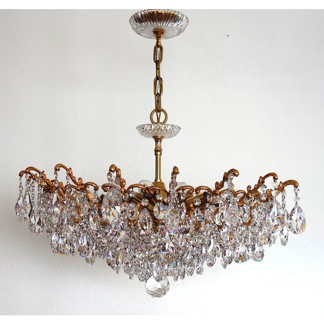 Antique Palwa Brass Lead Crystal Chandelier from Palwa, 1950s For Sale - Image 4 of 17
