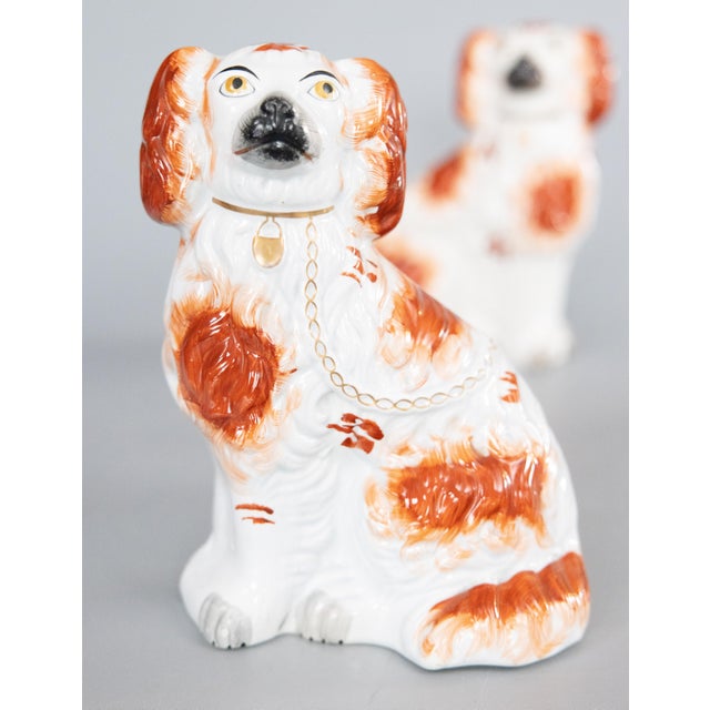 Victorian Antique 19th Century English Staffordshire Russet Spaniel Dogs - A Pair For Sale - Image 3 of 9