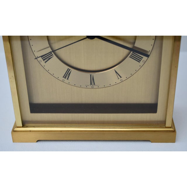 Contemporary Vintage Bulova Heavy Brushed Brass Quartz Roman Numera Desk/Mantle Clock For Sale - Image 3 of 13