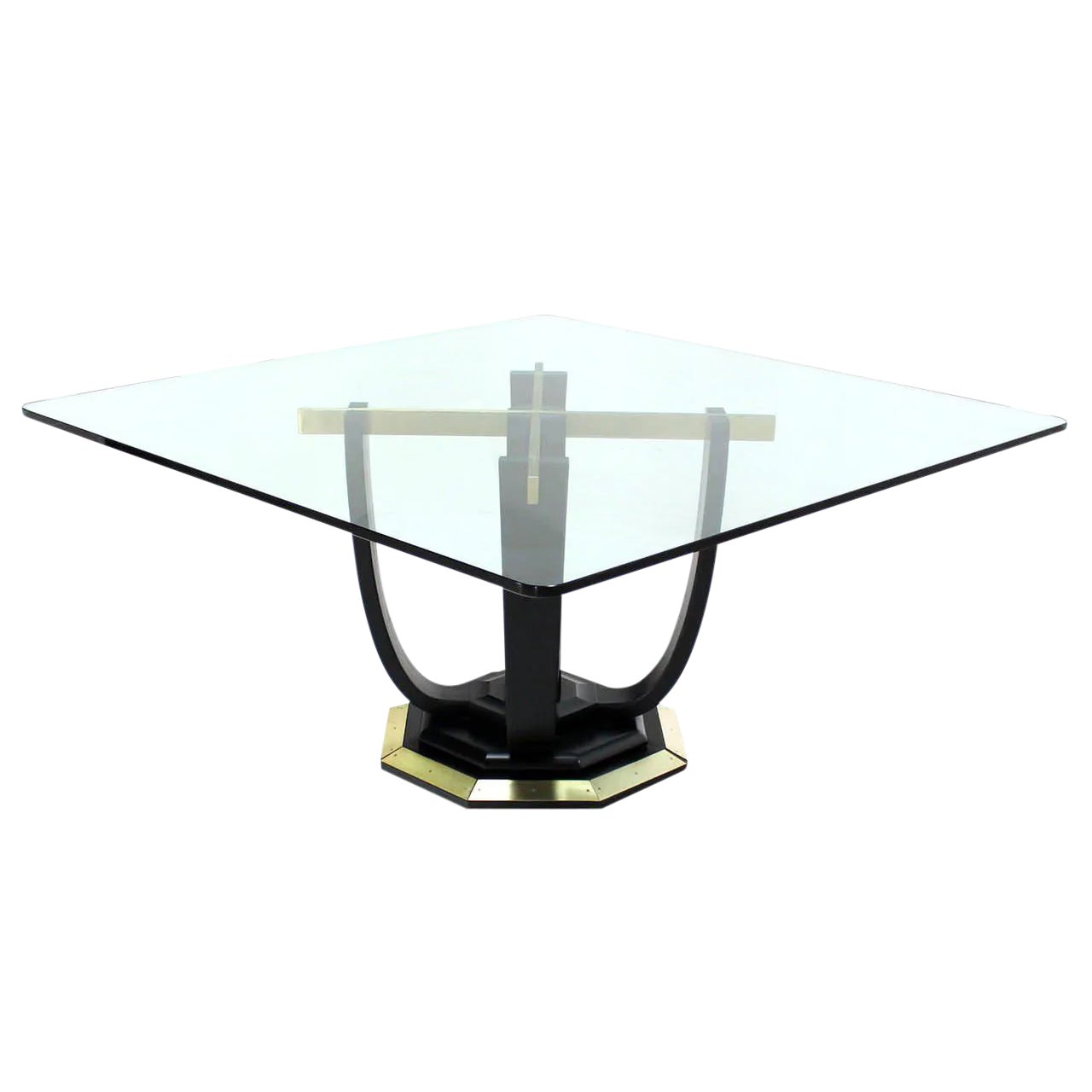 Vintage Mid Century Square Glass Top Black Lacquer Brass Base Dining Table Chairish