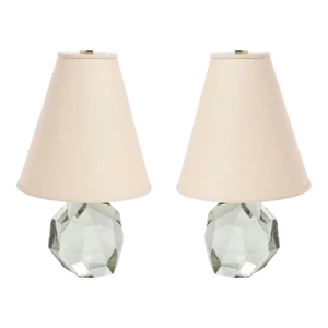 Pair of Modernist Faceted Hand-Blown Mineral Green Murano Glass Table Lamps