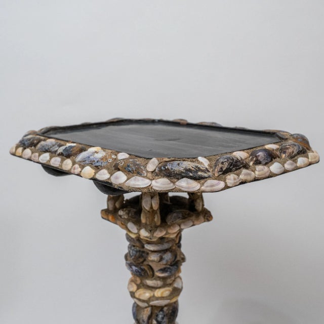 English Regency Shell Encrusted Tri-Pod Pedestal Side Table For Sale - Image 9 of 11