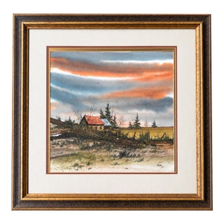 Dwane Taylor 1979 Original Watercolor Rural Winter Landscape, Framed For Sale