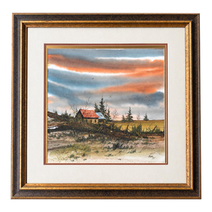 Dwane Taylor 1979 Original Watercolor Rural Winter Landscape, Framed