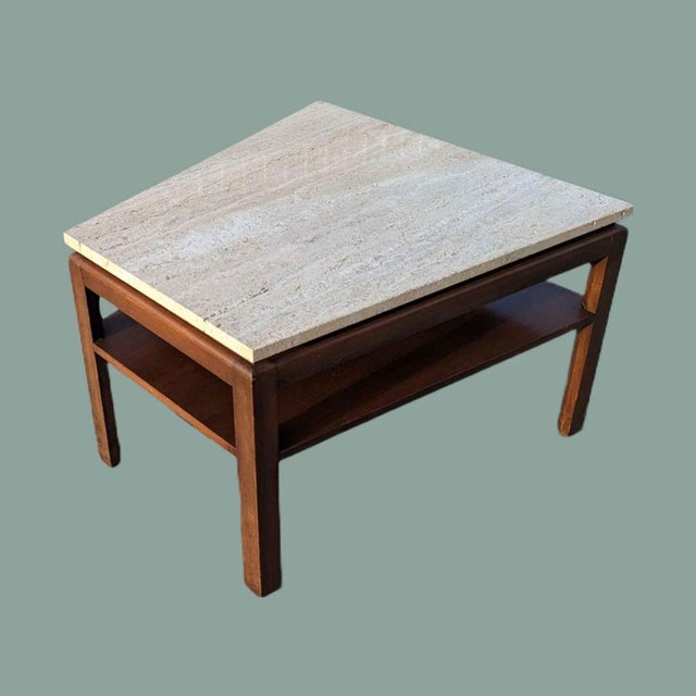 Postmodern Mid-Century Modern Travertine Top Side Table in Walnut, 1970s For Sale - Image 3 of 9