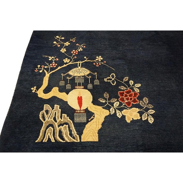 1920s 1920s Antique Black Open Field Floral Red Moon Chinese Peking Room Size Wool Rug For Sale - Image 5 of 9