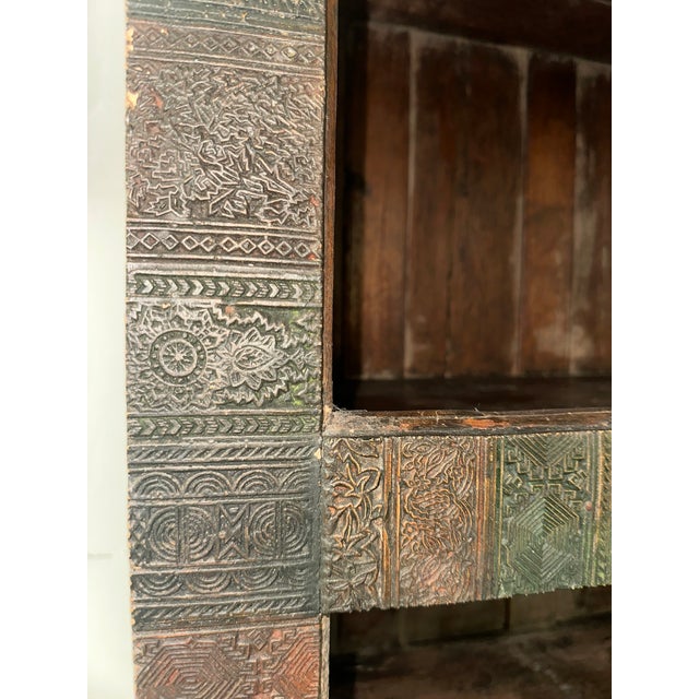 Late 20th Century Indian Hand-Carved Solid Wood Bookcase With Intricate Carved Panels For Sale - Image 4 of 13