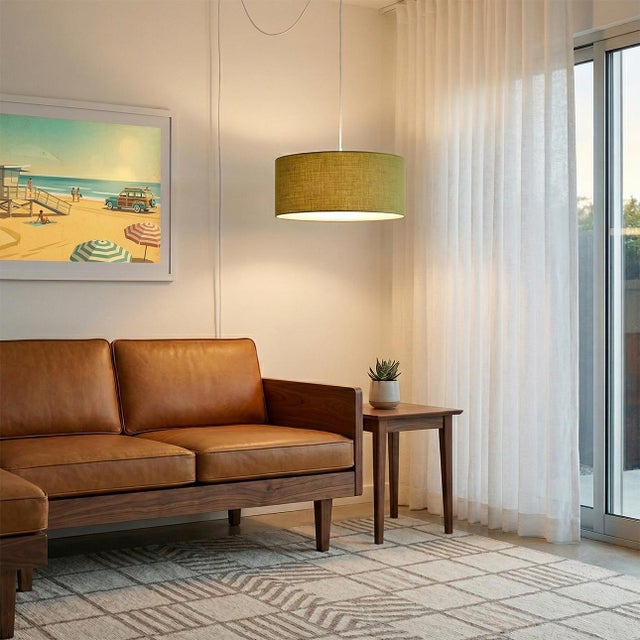 Crafted with satin nickel and a turquoise linen shade, the Stretch Swag Kit is a modern lighting solution by the NOVA...