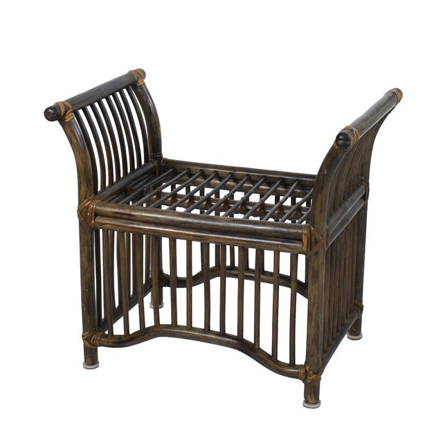 Add versatile seating with this pair of Brown Jordan rattan wing benches. Their distinctive silhouette features curved...