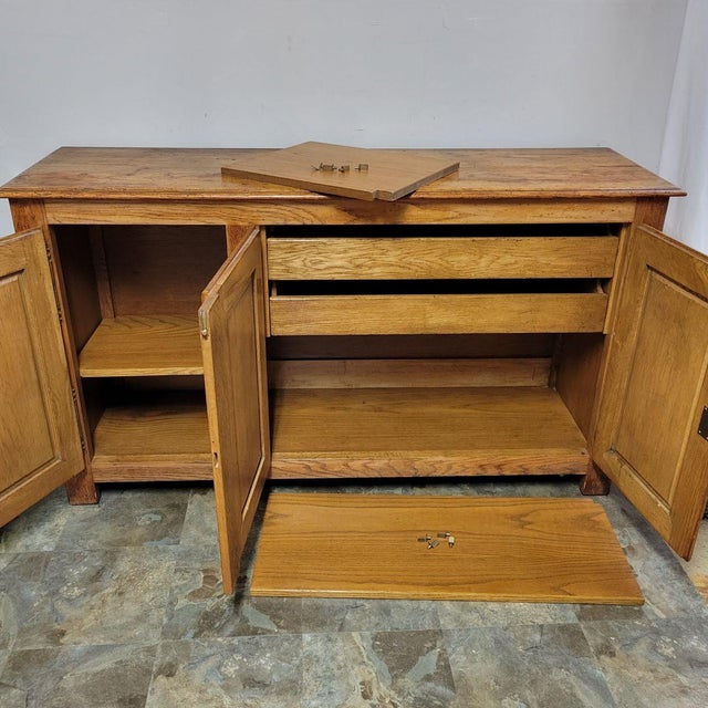 Mid-20th Century Spanish Revival Oak Paneled Credenza For Sale - Image 9 of 11
