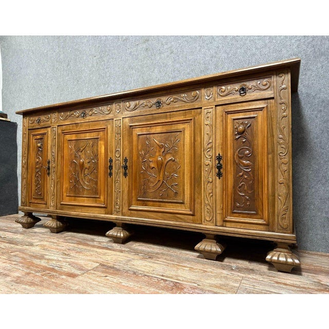 Renaissance Style Sideboard in Walnut, 1950 For Sale - Image 4 of 9
