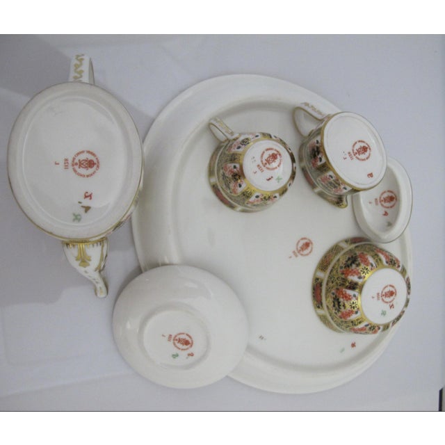 Royal Crown Derby 1128 Old Imari Bone China Full Miniature Tea Set & Oval Tray For Sale - Image 17 of 18