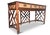 Mid-century organic rattan three drawer glazed vanity with a stained faux bamboo wooden frame. Finished with a glazed...