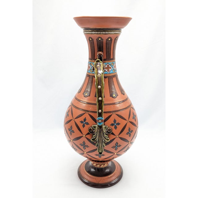 1900s Art Nouveau Mettlach Pottery Vase With Handles For Sale - Image 4 of 7