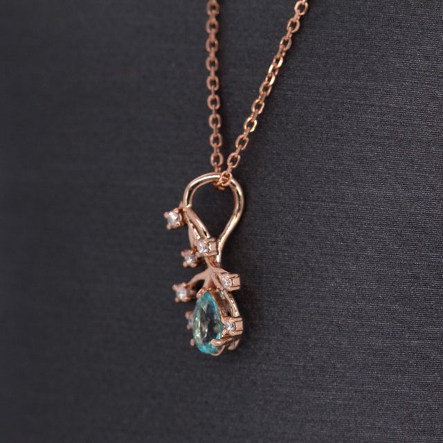 Afghan Tourmaline Pendant W Natural Diamond Accents in 14k Rose Gold | Pe 5x3mm For Sale - Image 4 of 7