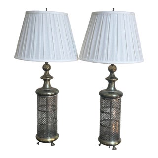 Vintage Moroccan Pierced Metal Table Lamps - a Pair For Sale