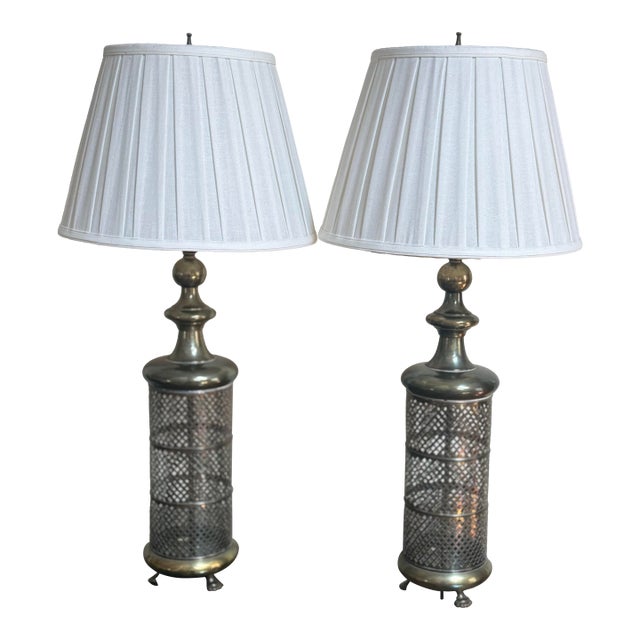 Vintage Moroccan Pierced Metal Table Lamps - a Pair For Sale